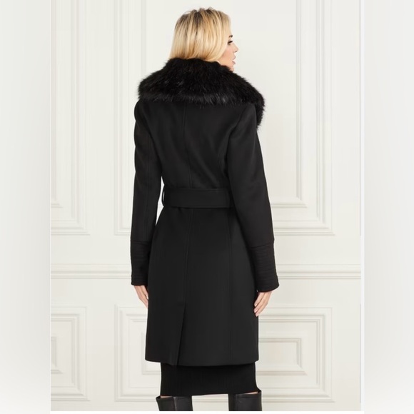 Marciano Wool Blend Tie-Waist Collar Coat Jacket, Chocolate Brown, Size S/P - Picture 2 of 13